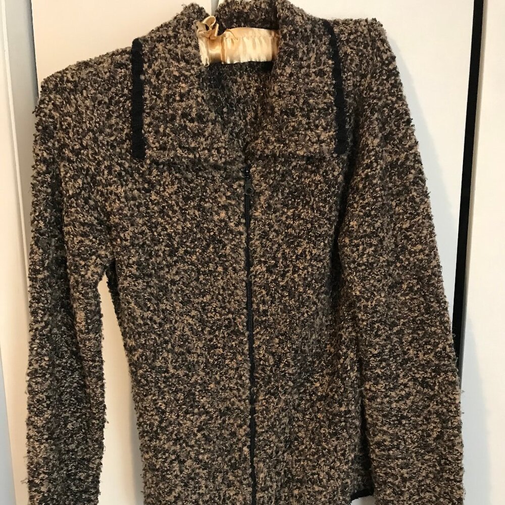 Ladies Black And Brown Boucle Cardigan